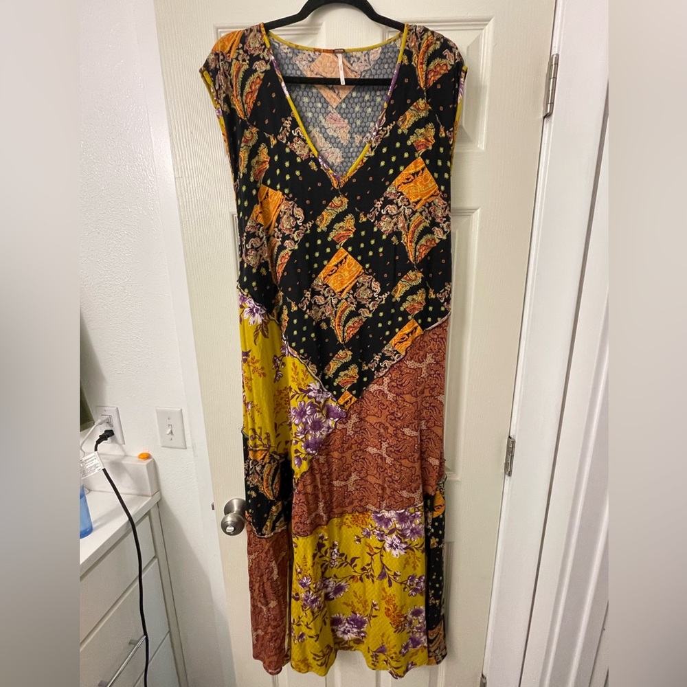 Free People Multicolor V-Neck Patchwork Maxi Dress - image 1